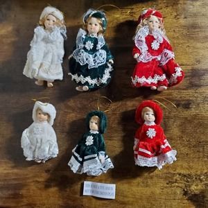 Vintage Porcelain Victorian Christmas Tree Ornament Dolls NIB Complete 8 pieces